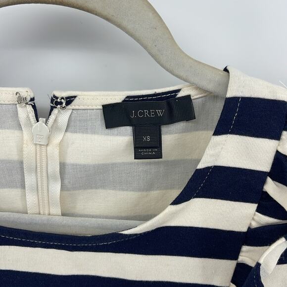 J. Crew striped scoop neck asymmetrical ruffle peplum hem 3/4 sleeve top sz XS - Picture 5 of 6